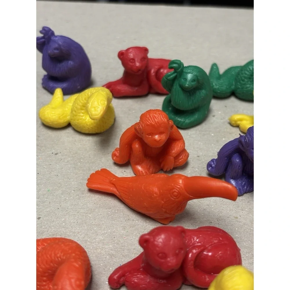 Vintage Lot Of 25 Rubber Mini Safari Animal Figures Counters Math Manipulatives